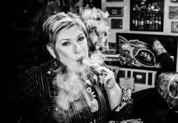 Guayabera Lady Berta Bravo Cigar Smoking